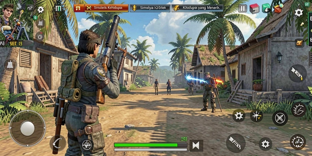 Screenshot gameplay 5RT yang menampilkan interaksi karakter dan lingkungan.