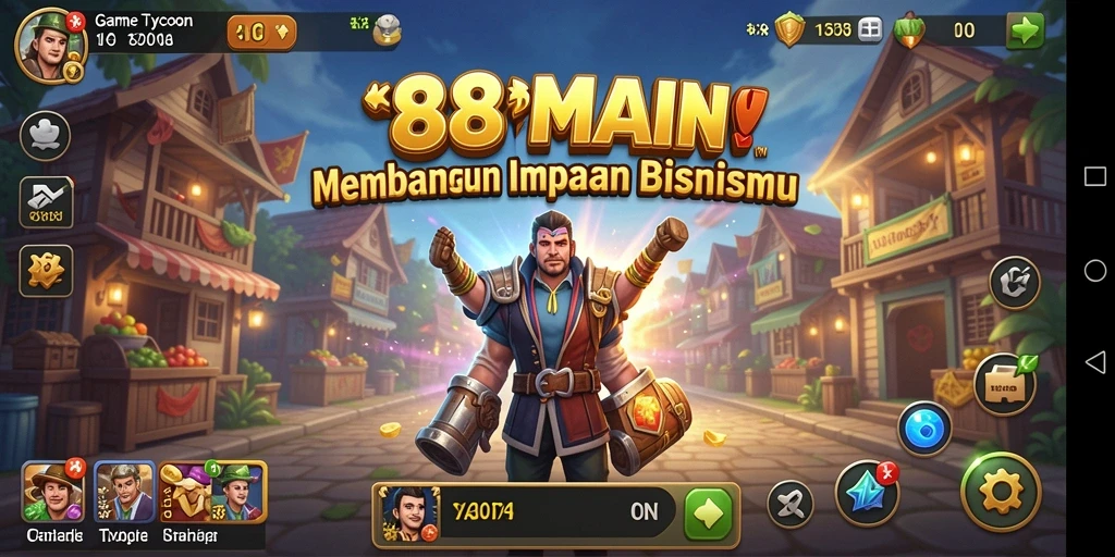 Tampilan gameplay <strong>88MAIN</strong> dengan manajemen bisnis yang mendebarkan.