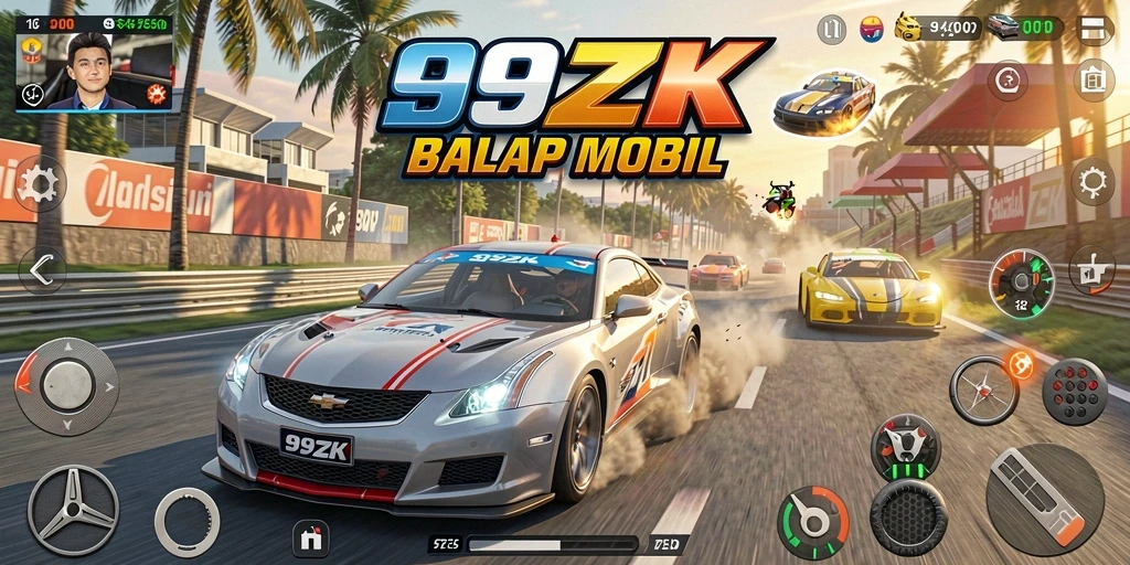 Screenshot menunjukkan aksi balap seru dalam 99ZK.