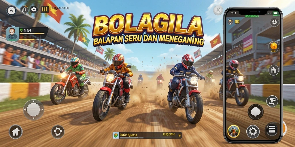 Tampilan gameplay seru dari BOLAGILA dengan aksi balapan mendebarkan.
