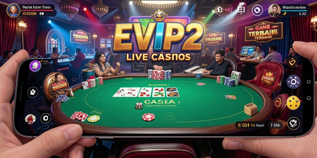 Screenshot utama EVIP2 menampilkan dealer langsung dan gameplay yang menarik.