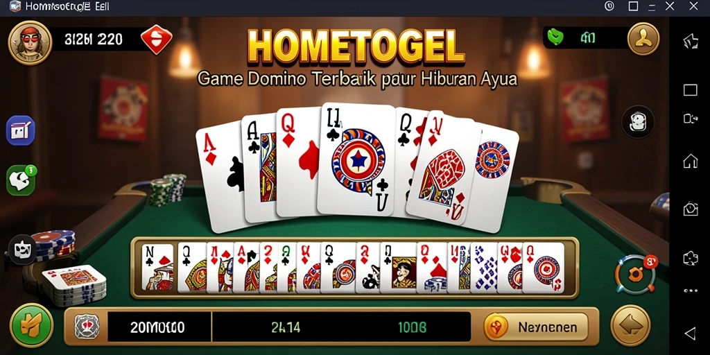 Tampilan gameplay seru di HOMETOGEL dengan karakter kartu Domino.