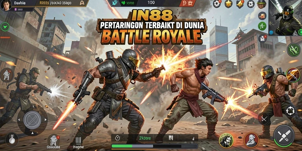 Screenshot IN88 menampilkan aksi mendebarkan di arena Battle Royale.