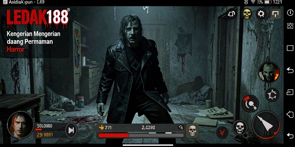 Screenshot menampilkan suasana gelap mengerikan dari game horror.