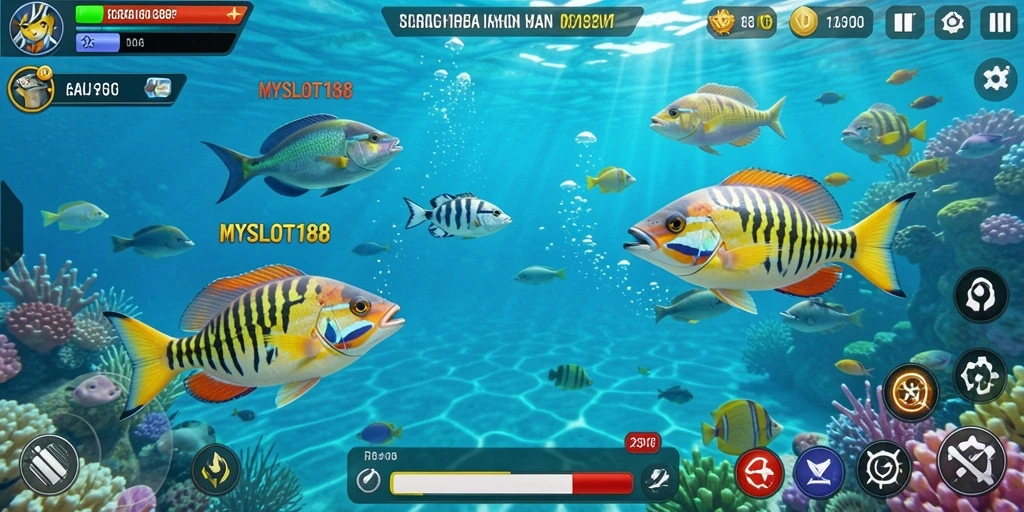 Tangkapan layar utama MYSLOT188 menampilkan gameplay Tembak Ikan yang menarik.