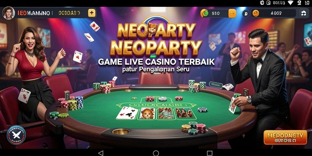 Tampilan gameplay NEOPARTY dengan dealer langsung yang menarik.