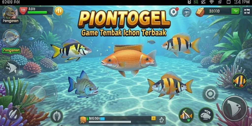 Screenshot gameplay PIONTOGEL dengan aksi menembak ikan yang seru.