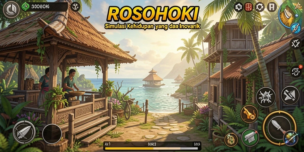 Tampilan gameplay ROSOHOKI yang menampilkan dunia simulasi yang dinamis.