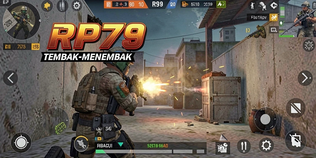 Tampilan gameplay menegangkan di dalam RP79 dengan aksi tembak-menembak yang intens.